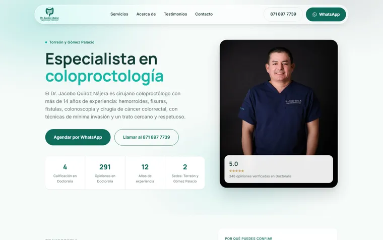 Página de inicio del sitio de coloproctología del Dr. Jacobo Quiroz en Torreón