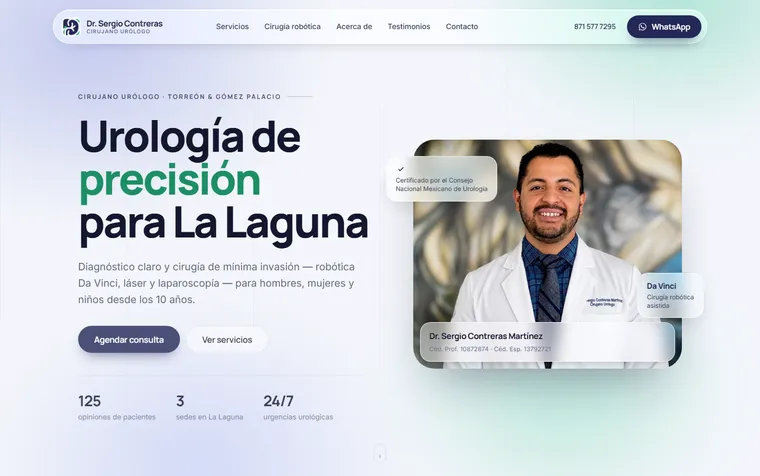 Página de inicio del sitio de urología del Dr. Sergio Contreras en Torreón